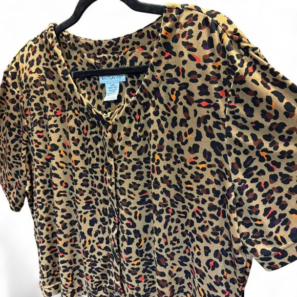 y2K White Stag Slinky Cheetah Print Crop Top Button Up Bouse size L - Picture 3 of 8
